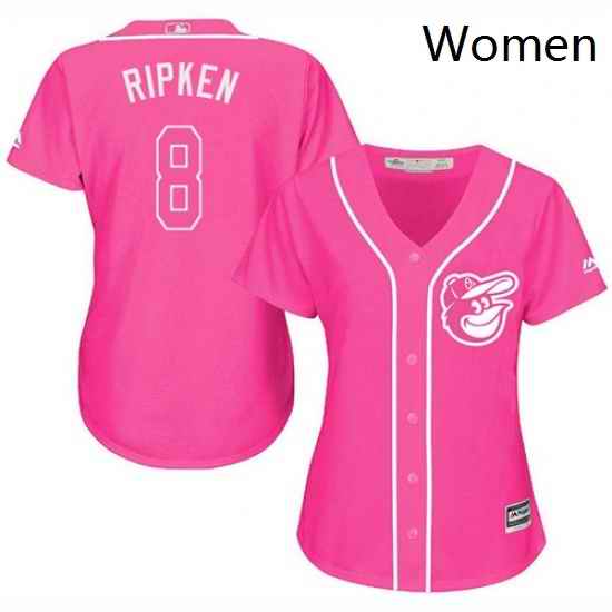 Womens Majestic Baltimore Orioles 8 Cal Ripken Replica Pink Fashion Cool Base MLB Jersey